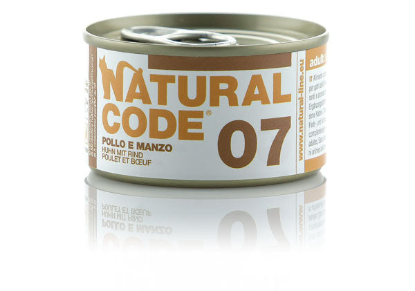 NATURAL CODE GATTO LATTINA (07) ADULTO POLLO & MANZO 85 GR