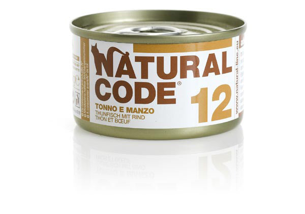 NATURAL CODE GATTO LATTINA (12) ADULTO TONNO & MANZO 85 GR