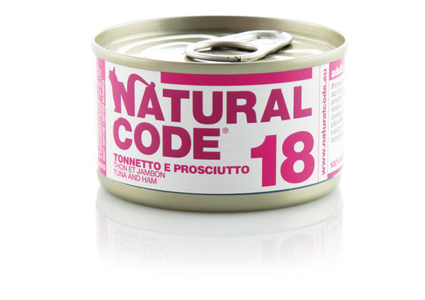 NATURAL CODE GATTO LATTINA (18) ADULTO TONNETTO & PROSCIUTTO 85 GR