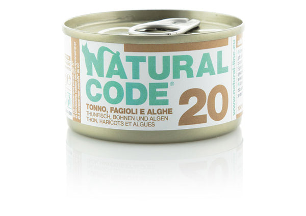 NATURAL CODE GATTO LATTINA (20) ADULTO TONNO, FAGIOLI & ALGHE 85 GR