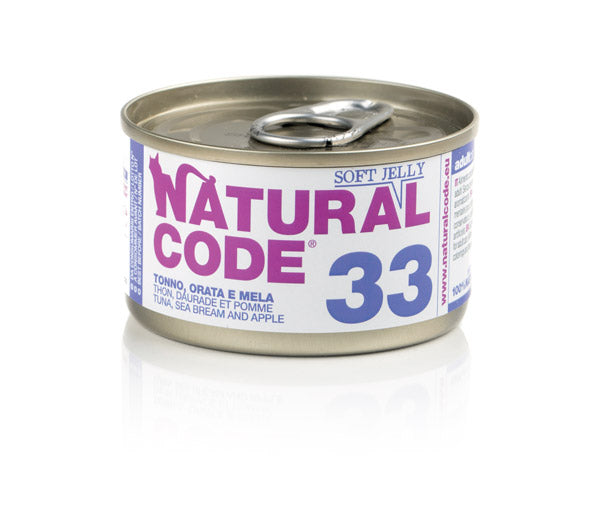 NATURAL CODE GATTO LATTINA (33) ADULTO TONNO, ORATA & MELA 85 GR
