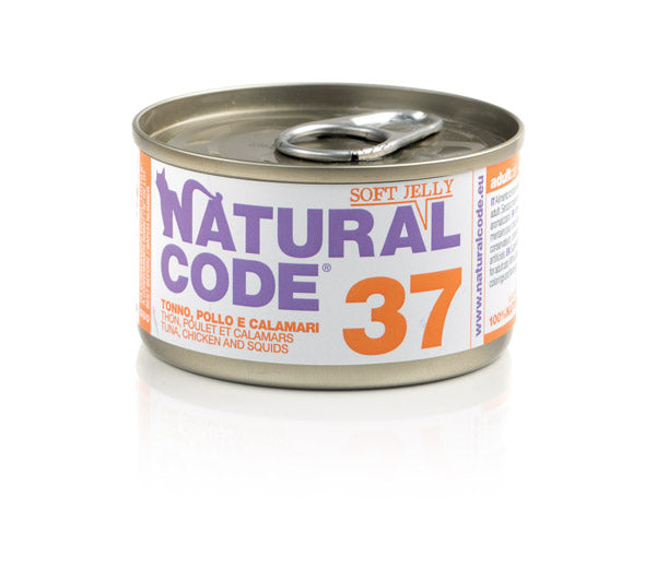 NATURAL CODE GATTO LATTINA (37) ADULTO TONNO, POLLO & CALAMARI 85 GR