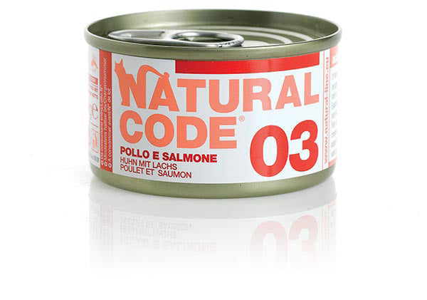 NATURAL CODE GATTO LATTINA (03) ADULTO POLLO & SALMONE 85 GR