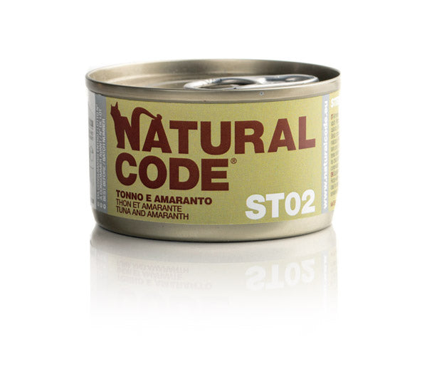 NATURAL CODE GATTO LATTINA (ST02) ADULTO STERILIZZATO TONNO & AMARANTO 85 GR