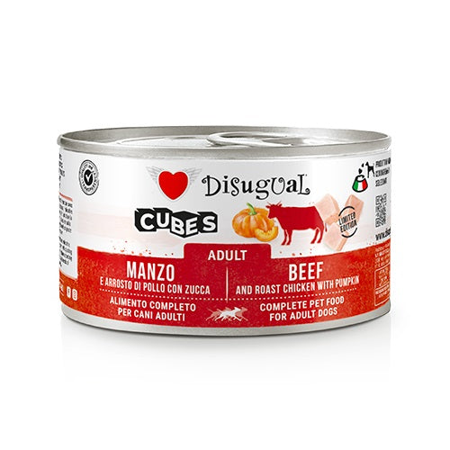 DISUGUAL CANE CUBES ADULTO MANZO, ARROSTO DI POLLO & ZUCCA LATTINA 150 GR
