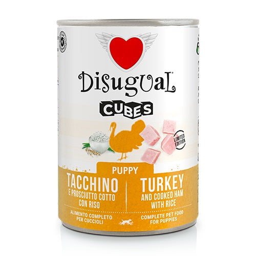 DISUGUAL CANE CUBES PUPPY TACCHINO, PROSCIUTTO & RISO LATTINA 400 GR