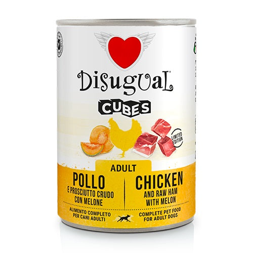 Disugual Cane Cubes Adulto Pollo, Prosciutto Crudo & Melone Lattina 400 g