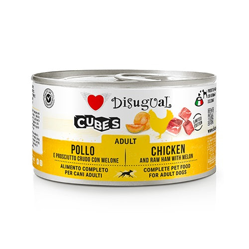 DISUGUAL CANE CUBES ADULTO POLLO, PROSCIUTTO CRUDO & MELONE LATTINA 150 GR