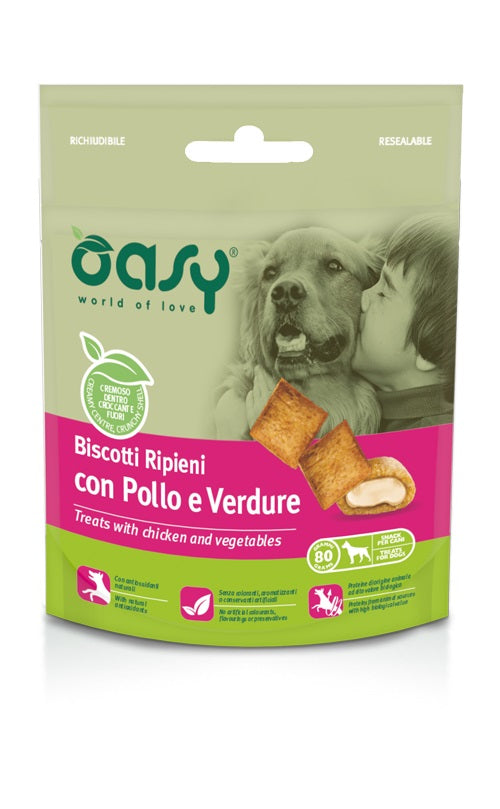 OASY CANE SNACK BISCOTTI RIPIENI ADULTO POLLO & VERDURE 80 GR