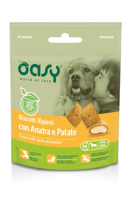 OASY CANE SNACK BISCOTTI RIPIENI ADULTO ANATRA & PATATE 80 GR