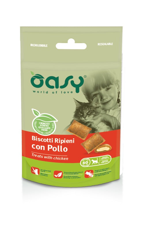 OASY GATTO SNACK BISCOTTI RIPIENI ADULTO POLLO 60 GR