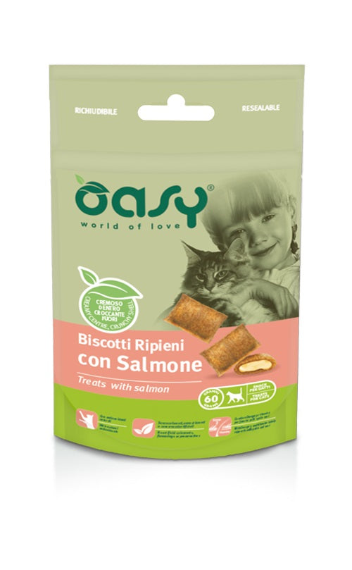 OASY GATTO SNACK BISCOTTI RIPIENI ADULTO SALMONE 60 GR
