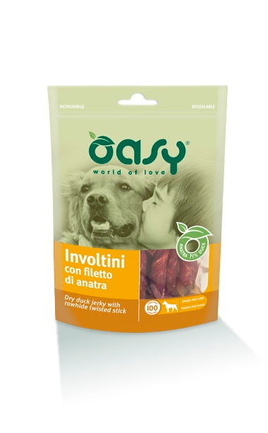 OASY CANE SNACK BUSTA INVOLTINI CON FILETTO DI ANATRA 100 GR