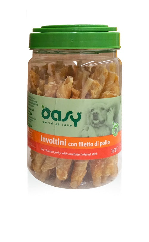 Oasy Cane Snack Barattolo Involtini con Filetto di Pollo 350 g