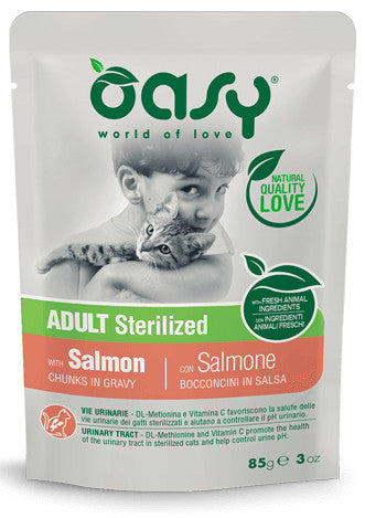 OASY GATTO BOCCONCINI IN SALSA ADULTO STERILIZZATO SALMONE 85 GR