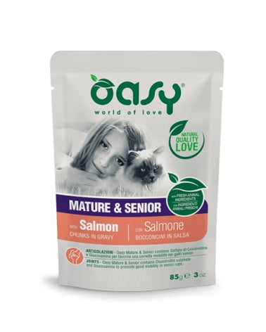 OASY GATTO BOCCONCINI IN SALSA MATURE&SENIOR SALMONE 85 GR