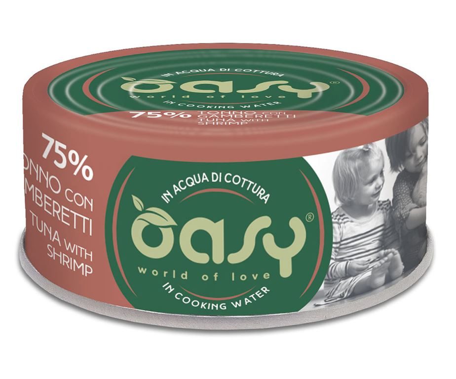 OASY GATTO MORE LOVE IN LATTINA ADULTO TONNO & GAMBERETTI 70 GR