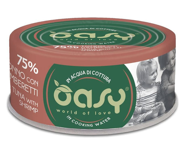OASY GATTO MORE LOVE IN LATTINA ADULTO TONNO & GAMBERETTI 70 GR