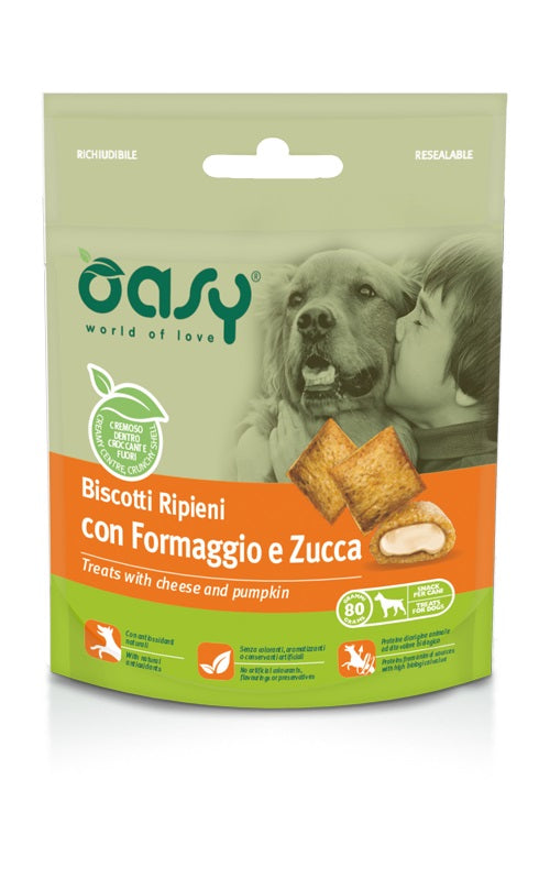 OASY CANE SNACK BISCOTTI RIPIENI ADULTO FORMAGGIO & ZUCCA 80 GR