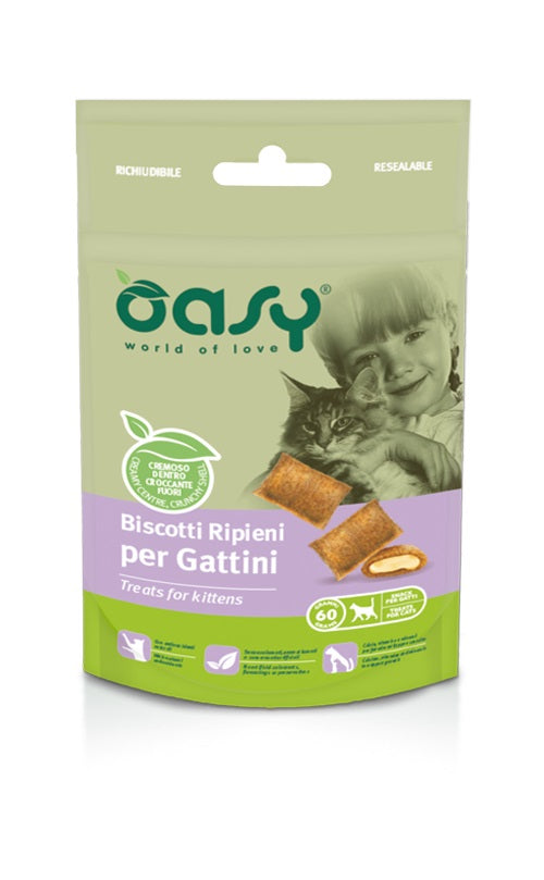 OASY GATTO SNACK BISCOTTI RIPIENI KITTEN POLLO 60 GR