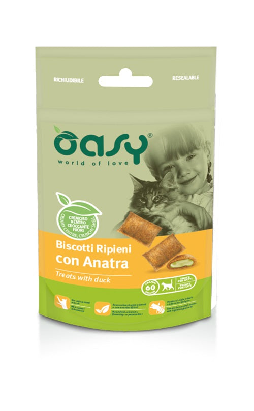 Oasy Gatto Snack Biscotti Ripieni Adulto Anatra 60 g