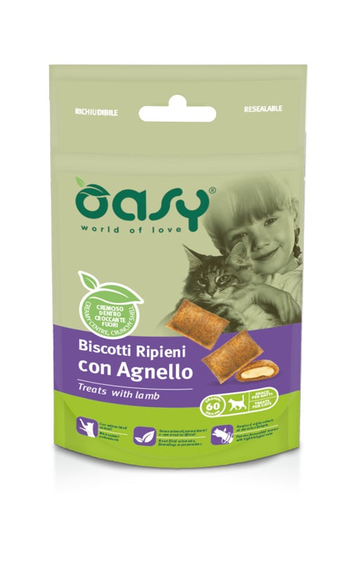 OASY GATTO SNACK BISCOTTI RIPIENI ADULTO AGNELLO 60 GR