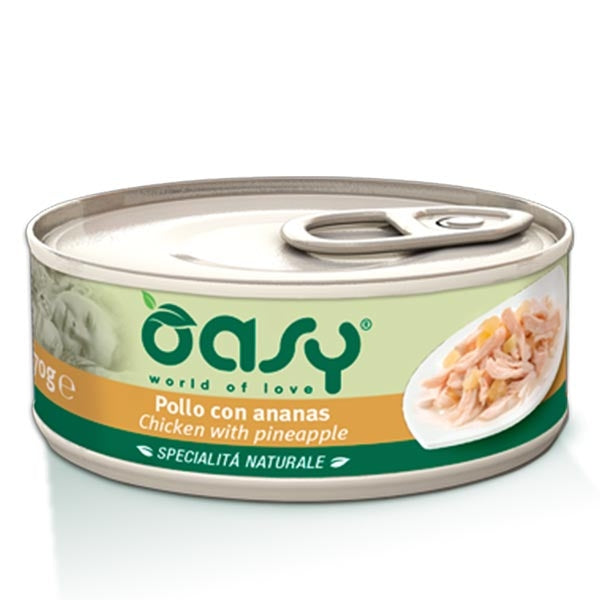 OASY GATTO SPECIALITA' NATURALI IN LATTINA ADULTO POLLO & ANANAS 70 GR
