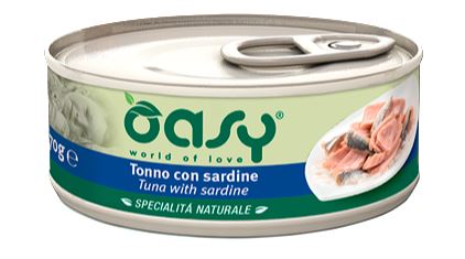 OASY GATTO SPECIALITA' NATURALI IN LATTINA ADULTO TONNO & SARDINE 70 GR