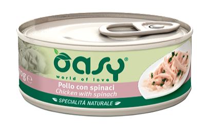 OASY GATTO SPECIALITA' NATURALI IN LATTINA ADULTO POLLO & SPINACI 70 GR