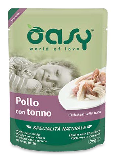 OASY GATTO SPECIALITA' NATURALI IN BUSTA ADULTO POLLO & TONNO 70 GR