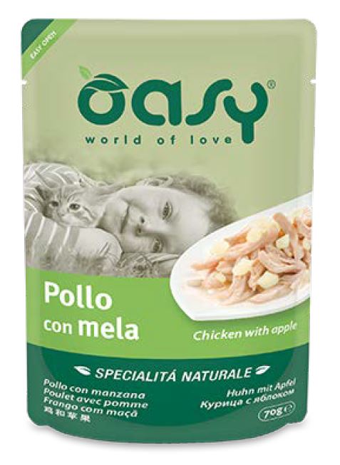 OASY GATTO SPECIALITA' NATURALI IN BUSTA ADULTO POLLO & MELA 70 GR