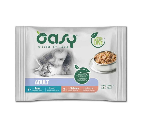 OASY GATTO BOCCONCINI MULTIPACK ADULTO TONNO+SALMONE CF. (4x85) GR