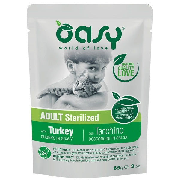 OASY GATTO BOCCONCINI IN SALSA ADULTO STERILIZZATO TACCHINO 85 GR