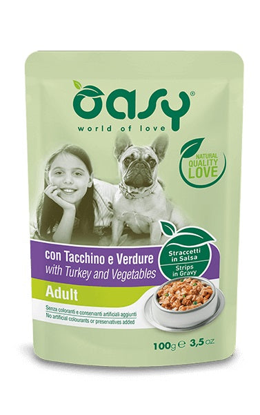 OASY CANE STRACCETTI IN SALSA ADULTO TACCHINO & VERDURE 100 GR