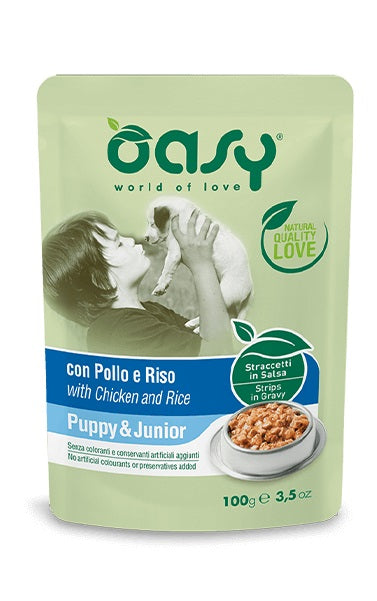 OASY CANE STRACCETTI IN SALSA PUPPY POLLO & RISO 100 GR