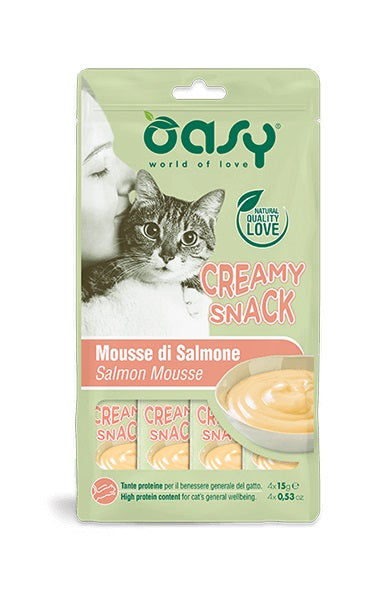 OASY GATTO SNACK CREAMY MOUSSE DI SALMONE CF. (4x15) GR