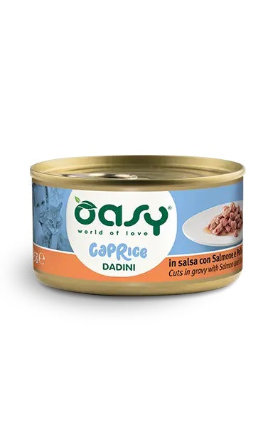 OASY GATTO CAPRICE DADINI IN SALSA ADULTO SALMONE & POLLO 85 GR