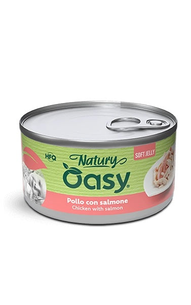 OASY GATTO NATURY SOFT JELLY IN LATTINA ADULTO POLLO & SALMONE 85 GR