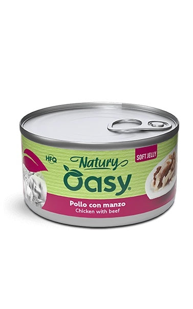 Oasy Gatto Natury Soft Jelly in Lattina Adulto Pollo & Manzo 85 g
