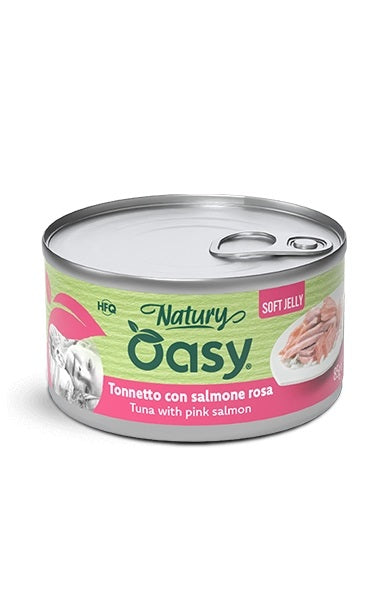 OASY GATTO NATURY SOFT JELLY IN LATTINA ADULTO TONNETTO & SALMONE ROSA 85 GR