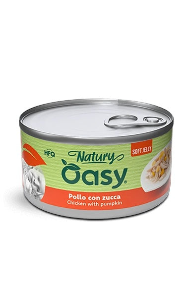 OASY GATTO NATURY SOFT JELLY IN LATTINA ADULTO POLLO & ZUCCA 85 GR