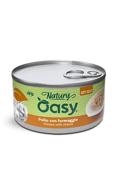 OASY GATTO NATURY SOFT JELLY IN LATTINA ADULTO POLLO & FORMAGGIO 150 GR