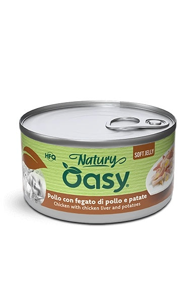 Oasy Gatto Natury Soft Jelly in Lattina Adulto Pollo, Fegato & Patate 150 g