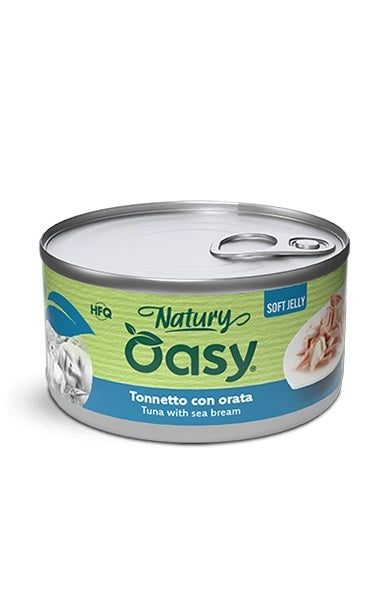 Oasy Gatto Natury Soft Jelly in Lattina Adulto Tonnetto & Orata 150 g