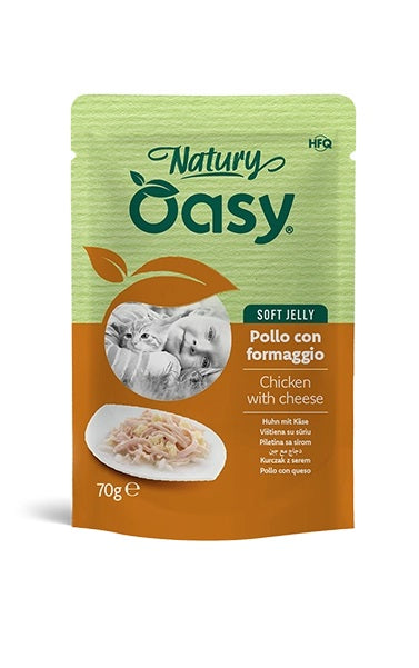 OASY GATTO NATURY SOFT JELLY IN BUSTA ADULTO POLLO & FORMAGGIO 70 GR