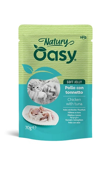 OASY GATTO NATURY SOFT JELLY IN BUSTA ADULTO POLLO & TONNETTO 70 GR