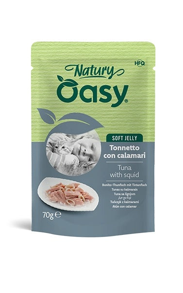 OASY GATTO NATURY SOFT JELLY IN BUSTA ADULTO TONNETTO & CALAMARI 70 GR
