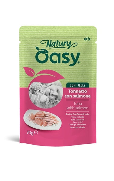 OASY GATTO NATURY SOFT JELLY IN BUSTA ADULTO TONNETTO & SALMONE 70 GR