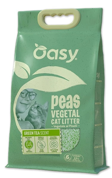 Oasy Gatto Lettiera Vegetale "Peas" Fibra di Piselli - Green Tea 6 L