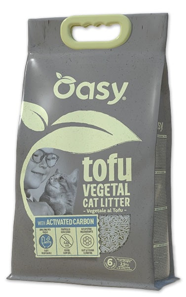 OASY GATTO LETTIERA VEGETALE "TOFU" - ACTIVATED CARBON 6 LT